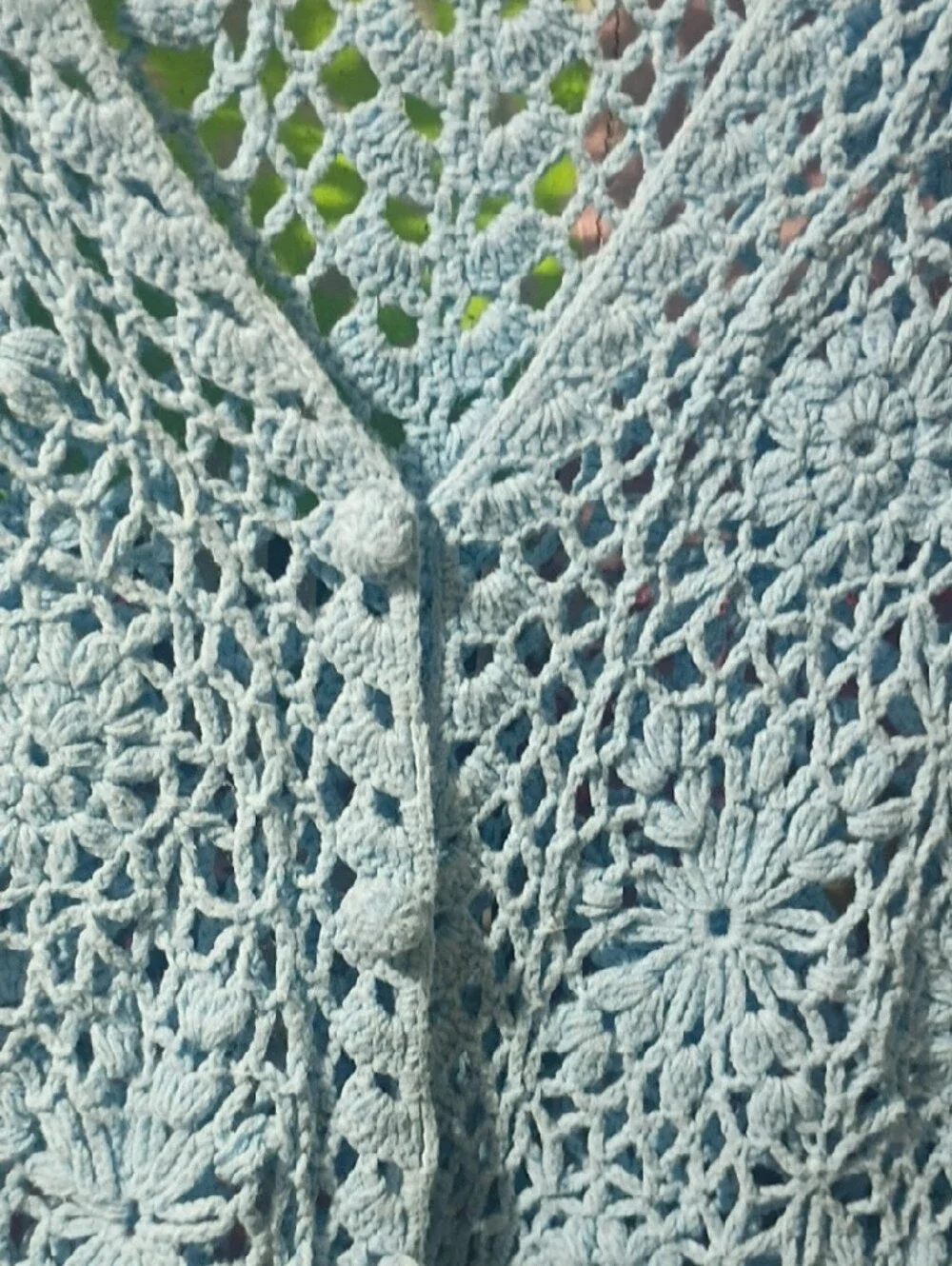 Sigrid Olsen Light Blue Crochet V-Neck Cardigan